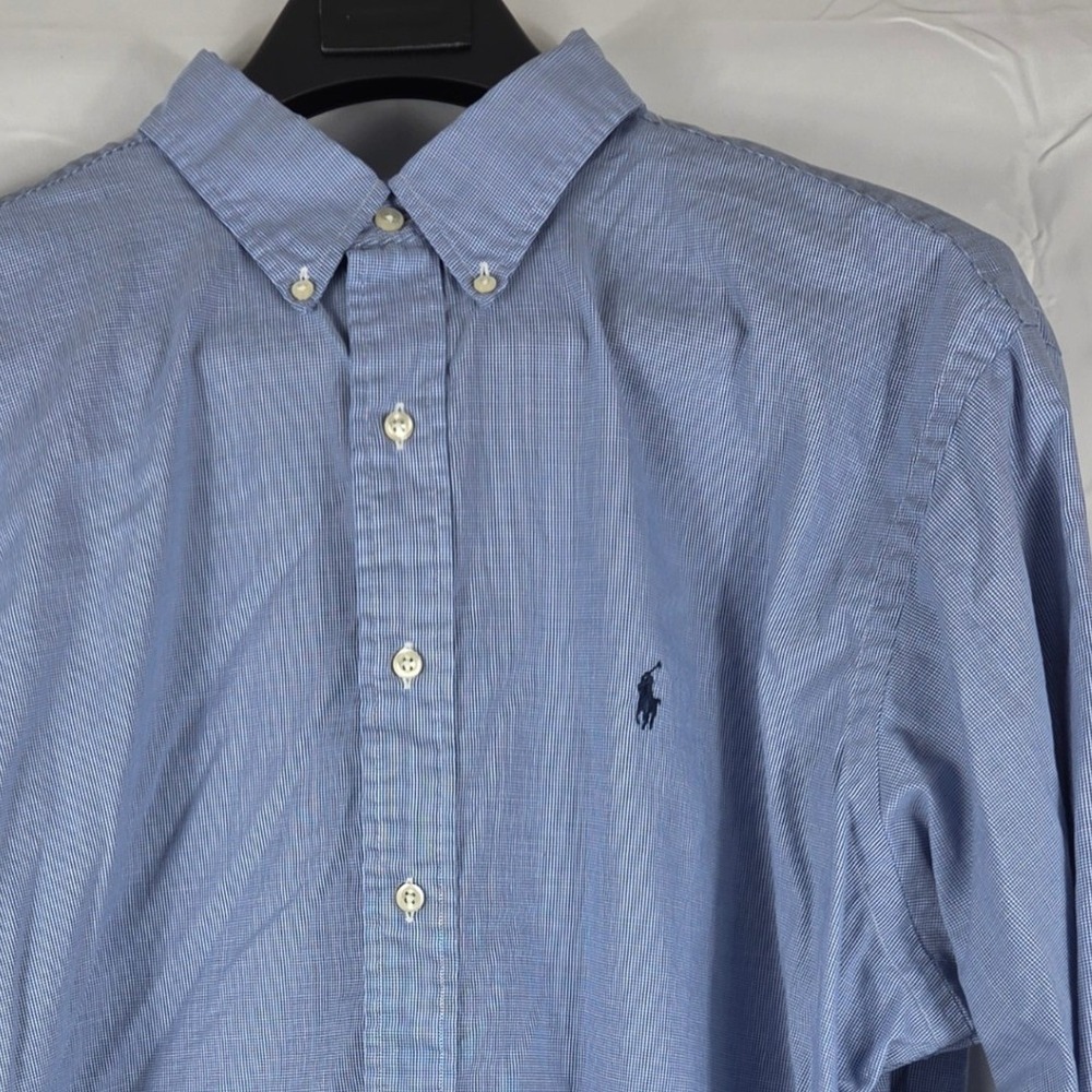 Ralph Lauren Yarmouth Mens 17.5 34/35 Blue Micro Houndstooth Cotton Dress Shirt